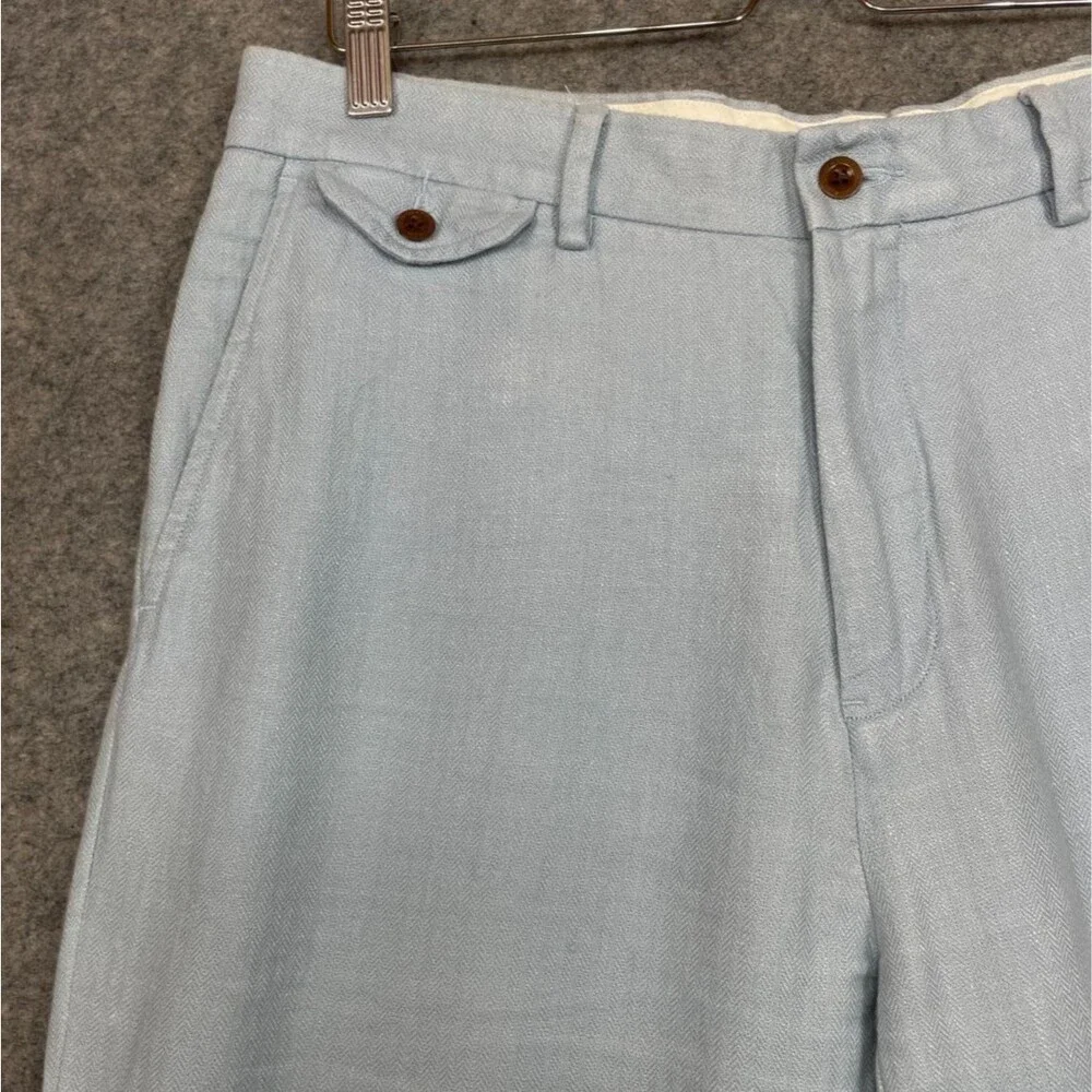 Vintage Polo Ralph Lauren Linen Pants 34x31 Light Blue Herringbone Trousers Read